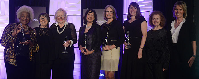 Alice Lankester (far right) with the winners of the 2015 Women In Technology International award winners. The highlight of my year is to MC this inspiring event.